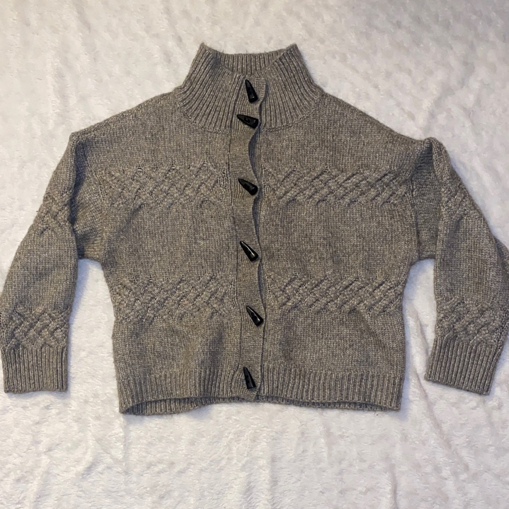SZ Large Cyrus Gray Knit Cozy Thick Button-Front Cardigan